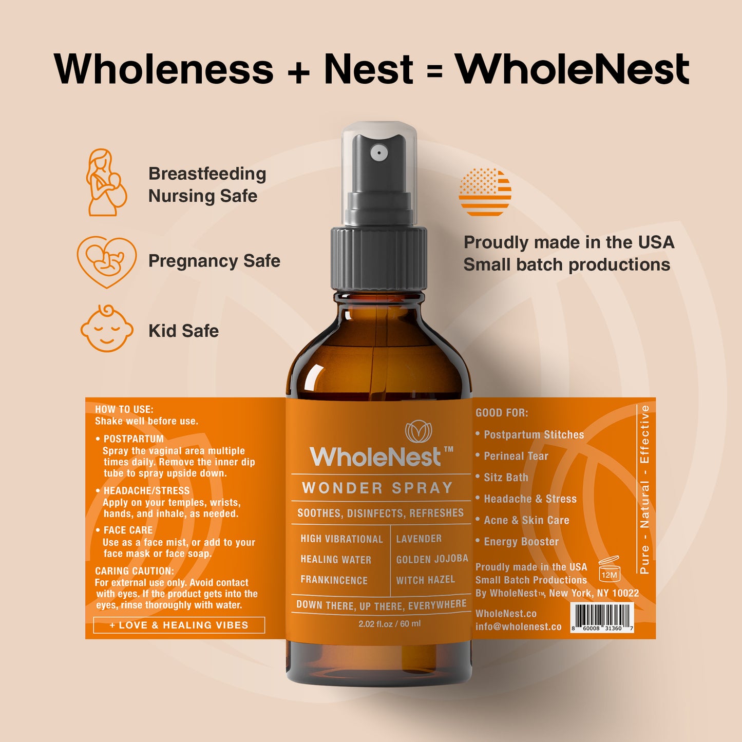 Wonder Spray is unique, powerful, and extremely healing for postpartum care - speeds up healing, reduces itch, swelling, and pain, soothes sore muscles, and gives good hygiene to the perineal area.