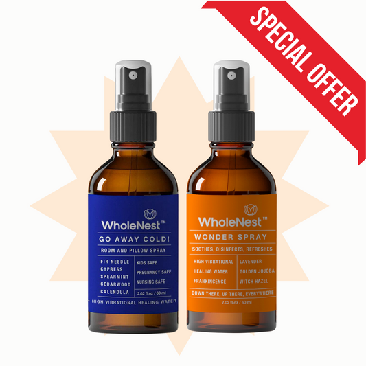 WholeNest Wonder Spray and Go Away Cold sprays for gentle, multi-use family wellness and calming routines.
