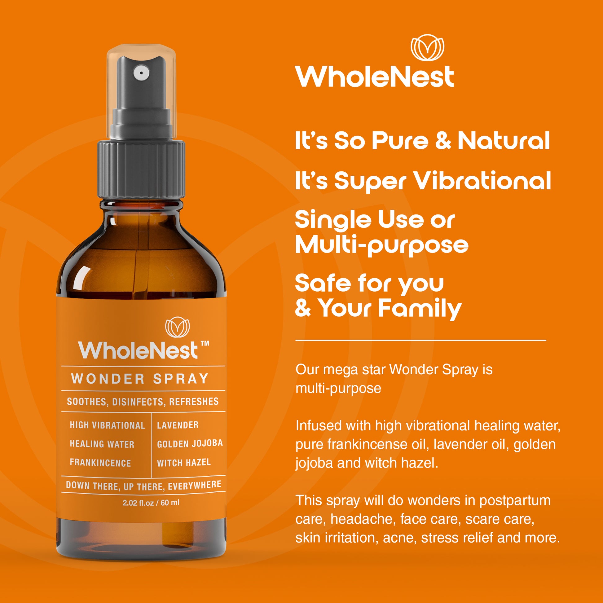Wonder Spray is unique, powerful, and extremely healing for postpartum care - speeds up healing, reduces itch, swelling, and pain, soothes sore muscles, and gives good hygiene to the perineal area. 